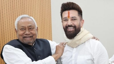 Chirag Paswan with Nitish Kumar in Patna on Saturday. (X/ChiragPaswan) Chirag Paswan with Nitish Kumar in Patna on Saturday. (X/ChiragPaswan)