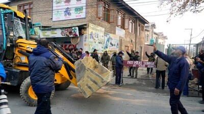 The blast, which occurred at around 11:20 pm, also damaged parts of the police station building. (PTI) The blast, which occurred at around 11:20 pm, also damaged parts of the police station building. (PTI)