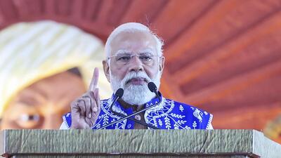 Prime Minister Narendra Modi addressing a gathering after inaugurating and laying the foundation stone of development projects worth over ₹9,700 crore in the tribal belt of south Gujarat. (PMO) Prime Minister Narendra Modi addressing a gathering after inaugurating and laying the foundation stone of development projects worth over ₹9,700 crore in the tribal belt of south Gujarat. (PMO)