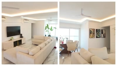 Nikki Tamboli and Arbaz Patel's home decor follows a soft, minimalist glam. (Picture credit: Youtube) Nikki Tamboli and Arbaz Patel's home decor follows a soft, minimalist glam. (Picture credit: Youtube)