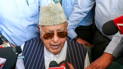 National Conference chief Farooq Abdullah addresses the media at the Civil Secretariat (File image) National Conference chief Farooq Abdullah addresses the media at the Civil Secretariat (File image)