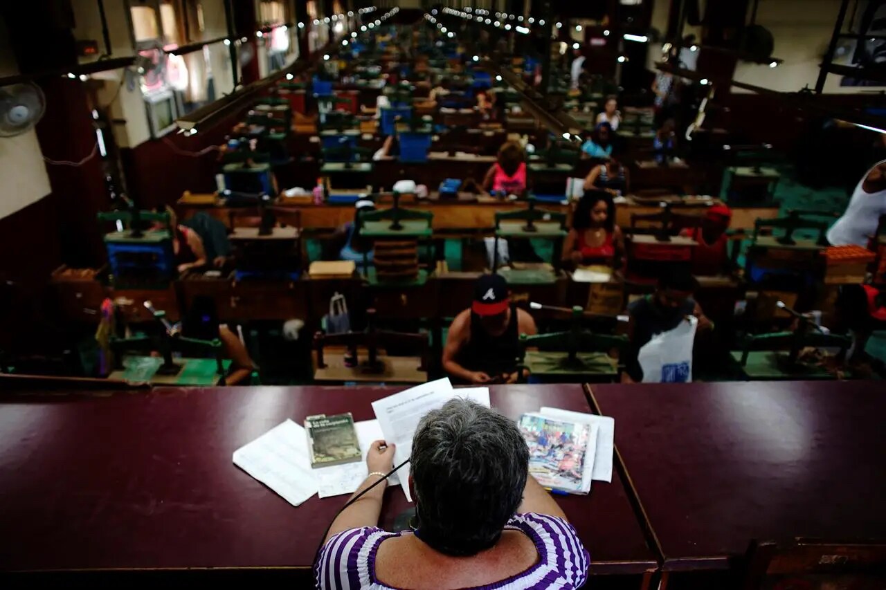 A cigar factory reader at work. (Eliot Stein) A cigar factory reader at work. (Eliot Stein)