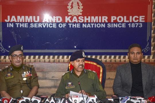 Jammu and Kashmir director general of police Nalin Prabhat addressing a press conference regarding the explosion at Nowgam police station, in Srinagar, on Saturday. (PTI Photo) Jammu and Kashmir director general of police Nalin Prabhat addressing a press conference regarding the explosion at Nowgam police station, in Srinagar, on Saturday. (PTI Photo)