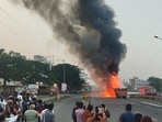 A container truck travelling from Satara to Mumbai reportedly lost control and rammed into more than 20 vehicles, setting off a chain collision along the Mumbai–Bengaluru Highway in Pune. (PTI) A container truck travelling from Satara to Mumbai reportedly lost control and rammed into more than 20 vehicles, setting off a chain collision along the Mumbai–Bengaluru Highway in Pune. (PTI)