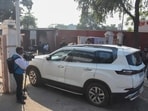 A crime branch team arrives at Al-Falah University on Sunday. (Parveen Kumar/HT Photo) A crime branch team arrives at Al-Falah University on Sunday. (Parveen Kumar/HT Photo)