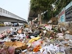 Garbage lay scattered near Polytechnic Crossing on Sunday (Deepak Gupta/HT)