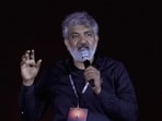 Filmmaker S.S. Rajamouli introduced the first glimpse of his next film Varanasi. (AP Photo/Mahesh Kumar A.)(AP)