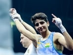 Newly-crowned world champion Minakshi (48kg) defeated Kazakhstan’s Bolat Akbota 5-0 on the opening day of the Boxing World Cup Final. (BFI Media) Newly-crowned world champion Minakshi (48kg) defeated Kazakhstan’s Bolat Akbota 5-0 on the opening day of the Boxing World Cup Final. (BFI Media)