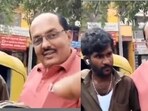 The auto driver is seen smiling modestly as the passenger expresses gratitude. The auto driver is seen smiling modestly as the passenger expresses gratitude.