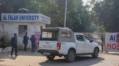 A crime branch team at the Al-Falah University on Sunday. (Parveen Kumar/HT Photo) A crime branch team at the Al-Falah University on Sunday. (Parveen Kumar/HT Photo)
