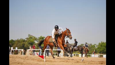 A jockey in action during the final day of the Punjab Equestrian Festival 2.0 at Palanpur in Mohali on Sunday. (HT Photo) A jockey in action during the final day of the Punjab Equestrian Festival 2.0 at Palanpur in Mohali on Sunday. (HT Photo)