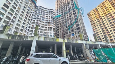 Gaurav Excellency, a building in Mira Road, is one of the projects under litigation for being constructed without a commencement certificate. (Azim Tamboli/ HT Photo) Gaurav Excellency, a building in Mira Road, is one of the projects under litigation for being constructed without a commencement certificate. (Azim Tamboli/ HT Photo)