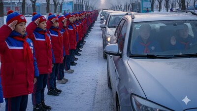 A viral Chinese school video of pupils greeting teachers in the cold drew backlash. (Representational image/Gemini AI generated) A viral Chinese school video of pupils greeting teachers in the cold drew backlash. (Representational image/Gemini AI generated)