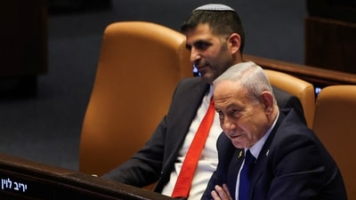 Israeli Prime Minister Benjamin Netanyahu attends the plenum of the Knesset, Israel's parliament, in Jerusalem, November 10, 2025. (Reuters)