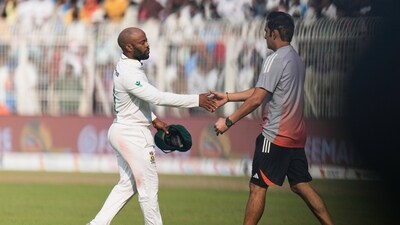 India's head coach Gautam Gambhir, right, greets South Africa's captain Temba Bavuma after South Africa won the first cricket test match against India (AP) India's head coach Gautam Gambhir, right, greets South Africa's captain Temba Bavuma after South Africa won the first cricket test match against India (AP)