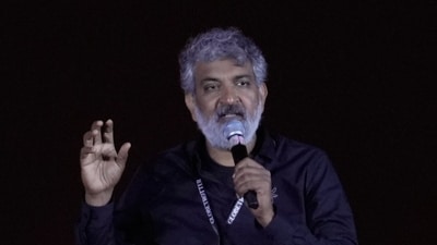 Filmmaker S.S. Rajamouli introduced the first glimpse of his next film Varanasi. (AP Photo/Mahesh Kumar A.) (AP) Filmmaker S.S. Rajamouli introduced the first glimpse of his next film Varanasi. (AP Photo/Mahesh Kumar A.) (AP)