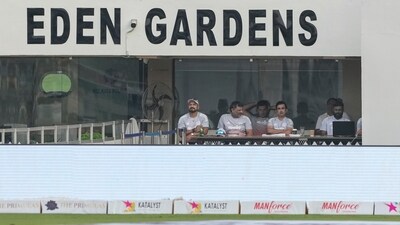 Front row from left, fielding coach T Dilip, batting coach Sitanshu Kotak, head coach Gautam Gambhir and others sit in the Eden Gardens dugout (PTI) Front row from left, fielding coach T Dilip, batting coach Sitanshu Kotak, head coach Gautam Gambhir and others sit in the Eden Gardens dugout (PTI)