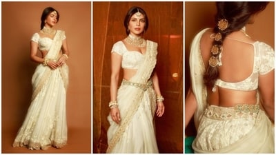 Priyanka Chopra's look at the Varanasi movie event is a unique and stunning choice. (Instagram/ Priyanka Chopra) Priyanka Chopra's look at the Varanasi movie event is a unique and stunning choice. (Instagram/ Priyanka Chopra)