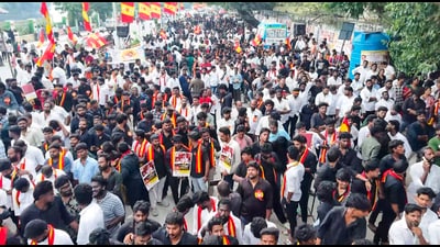 Tamilaga Vettri Kazhagam (TVK) supporters take part in a protest against the ongoing special intensive revision (SIR) of electoral rolls in Tamil Nadu, in Chennai on Sunday. (PTI) Tamilaga Vettri Kazhagam (TVK) supporters take part in a protest against the ongoing special intensive revision (SIR) of electoral rolls in Tamil Nadu, in Chennai on Sunday. (PTI)