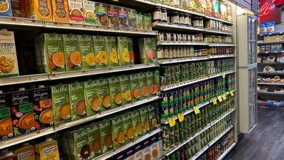 A view of canned food and products in aseptic cartons for sale at the Morton Williams grocery store, in Manhattan, New York City. (REUTERS)