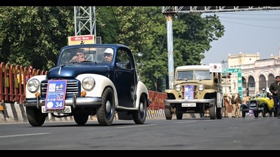 Vintage cars in full glory during a rally on Sunday. (Mushtaq Ali/HT)