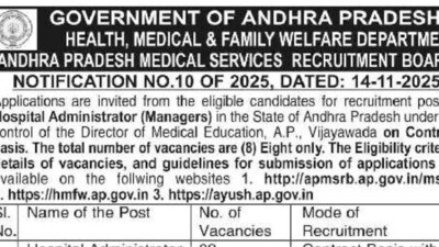<p> అభ్యర్థులు <a href="https://hmfw.ap.gov.in" target="_blank">https://hmfw.ap.gov.in</a> లేదా <a href="https://ayush.ap.gov.in" target="_blank">https://ayush.ap.gov.in</a> వెబ్ సైట్ ను కూడా సంప్రదించవచ్చు.</p> 