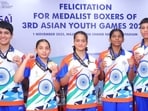(L-R) Harnoor, Khushi Chand, Ahaana Sharma , Chandrika, Anshika, with their medals at the Asian Youth Games. (BFI) (L-R) Harnoor, Khushi Chand, Ahaana Sharma , Chandrika, Anshika, with their medals at the Asian Youth Games. (BFI)