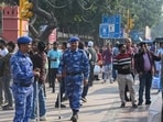Increased security near the Red Fort blast site on Monday. (RAJ K RAJ /HT PHOTO)