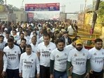 The Noida police also paid tribute to 421 road accidents victims who lost their lives between November 1 2024 to October 31 2025 in the district. The event was held at GIP Mall, Sector 38A. (Sakib Ali/HT Photo)