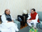 Uttarakhand CM Pushkar Singh Dhami meets Defence Minister Rajnath Singh in New Delhi. Uttarakhand CM Pushkar Singh Dhami meets Defence Minister Rajnath Singh in New Delhi.