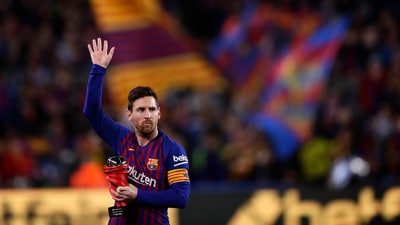 Barcelona forward Lionel Messi waves at the crowd. (AP) Barcelona forward Lionel Messi waves at the crowd. (AP)