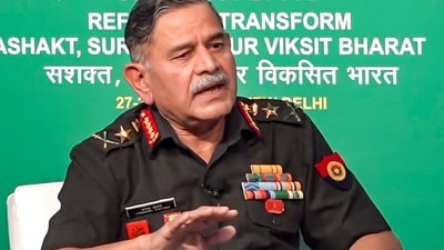 India's Chief of the Army Staff General Upendra Dwivedi speaks during an event in New Delhi on Monday, November 17, 2025. (PTI Photo) India's Chief of the Army Staff General Upendra Dwivedi speaks during an event in New Delhi on Monday, November 17, 2025. (PTI Photo)