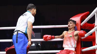 Pawan Bartwal (55kg) outclassed Kazakhstan’s Altynbek Nursultan 5-0 at the Boxing World Cup Finals at Shaheed Vijay Singh Pathik Sports Complex. (BFI) Pawan Bartwal (55kg) outclassed Kazakhstan’s Altynbek Nursultan 5-0 at the Boxing World Cup Finals at Shaheed Vijay Singh Pathik Sports Complex. (BFI)