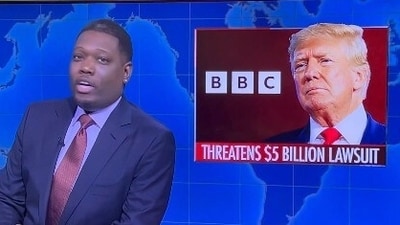 Michael Che's latest SNL segment left audiences stunned as he mocked Donald Trump over a potential lawsuit against the BBC. (SNL) Michael Che's latest SNL segment left audiences stunned as he mocked Donald Trump over a potential lawsuit against the BBC. (SNL)