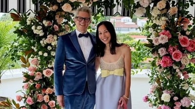 Emily Ting and Johnny Knoxville marry in an intimate ceremony with dog Bucket present. (johnnyknoxville/Instagram) Emily Ting and Johnny Knoxville marry in an intimate ceremony with dog Bucket present. (johnnyknoxville/Instagram)