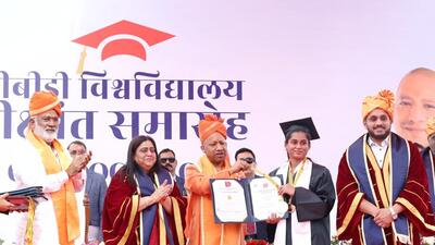 Uttar Pradesh chief minister Yogi Adityanath at the convocation of BBD University in Lucknow. (HT PHOTO) Uttar Pradesh chief minister Yogi Adityanath at the convocation of BBD University in Lucknow. (HT PHOTO)