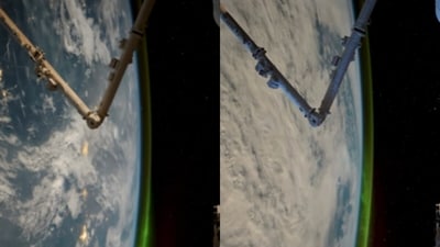 A NASA astronaut shared a stunning ISS video showing green auroras shimmering over North America. (Instagram/jonnykimusa)