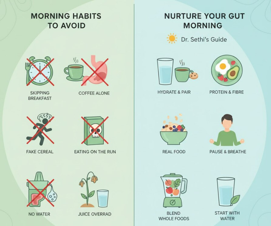 Dr. Sethi advises consistent, calm routines for better digestion and mood. (Google Gemini) Dr. Sethi advises consistent, calm routines for better digestion and mood. (Google Gemini)