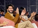 Mahesh Babu and Priyanka Chopra during the announcement of their upcoming film Varanasi in Hyderabad.