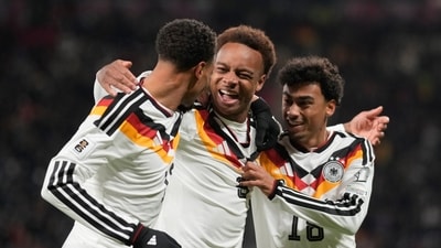 Germany's Assan Ouedraogo, center, celebrates after scoring during a group A World Cup qualifiying soccer match between Germany and Slovakia (AP) Germany's Assan Ouedraogo, center, celebrates after scoring during a group A World Cup qualifiying soccer match between Germany and Slovakia (AP)
