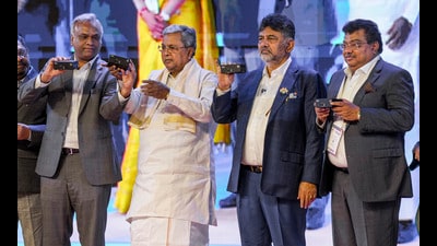 Chief Minister Siddaramaiah, Deputy Chief Minister D.K. Shivakumar, and state ministers MB Patil and Priyank Kharge launch the device on Tuesday. (PTI)
