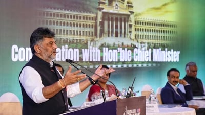Karnataka deputy chief minister DK Shivakumar said the investment for Bengaluru features major projects like twin tunnels, a double-decker metro line, and 'AI City' near Bidadi, among others. (PTI file photo) Karnataka deputy chief minister DK Shivakumar said the investment for Bengaluru features major projects like twin tunnels, a double-decker metro line, and 'AI City' near Bidadi, among others. (PTI file photo)