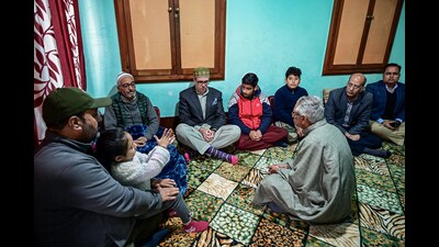J&K CM Omar Abdullah meets the family members of the Nowgam blast victims in Srinagar on Tuesday. (ANI) J&K CM Omar Abdullah meets the family members of the Nowgam blast victims in Srinagar on Tuesday. (ANI)