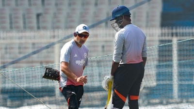 Kolkata: India's Sai Sudharsan with head coach Gautam Gambhir during a training session. (PTI) Kolkata: India's Sai Sudharsan with head coach Gautam Gambhir during a training session. (PTI)