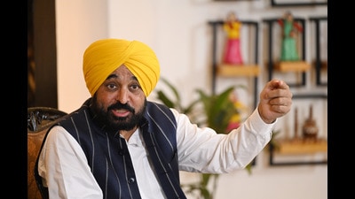 Punjab CM Bhagwant Mann during press conference in New Delhi on Tuesday. (Hindustan Times) Punjab CM Bhagwant Mann during press conference in New Delhi on Tuesday. (Hindustan Times)