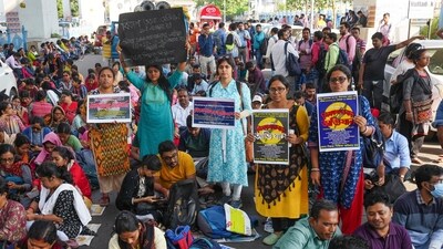 SSC exam candidates (2016 batch), who are among those who lost their employment after a Supreme Court order, during a rally to protest non-inclusion of their names in the list of interviewees in Kolkata, Tuesday. (PTI) SSC exam candidates (2016 batch), who are among those who lost their employment after a Supreme Court order, during a rally to protest non-inclusion of their names in the list of interviewees in Kolkata, Tuesday. (PTI)