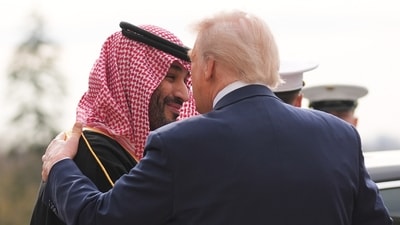 President Donald Trump welcomes Saudi Arabia's Crown Prince Mohammed bin Salman to the White House, Tuesday, Nov. 18, 2025, in Washington. (AP Photo/Evan Vucci) (AP)
