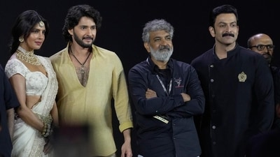 Filmmaker S.S. Rajamouli, third from left, with Telugu superstar Mahesh Babu, actress Priyanka Chopra Jonas and actor Prithviraj Sukumaran, extreme right, pose for photograph after unveiling of first look of film ‘Varanasi’ in Hyderabad Filmmaker S.S. Rajamouli, third from left, with Telugu superstar Mahesh Babu, actress Priyanka Chopra Jonas and actor Prithviraj Sukumaran, extreme right, pose for photograph after unveiling of first look of film ‘Varanasi’ in Hyderabad