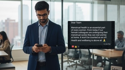 A woman shared a founder’s message introducing a menstrual wellbeing policy. (Representational image/Gemini AI generated) A woman shared a founder’s message introducing a menstrual wellbeing policy. (Representational image/Gemini AI generated)