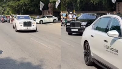 A long Rolls Royce convoy in Bengaluru stunned viewers online as the cars exited a hotel gate. (Instagram/pavangamemaster) A long Rolls Royce convoy in Bengaluru stunned viewers online as the cars exited a hotel gate. (Instagram/pavangamemaster)